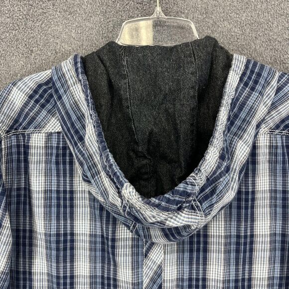 American Rag Cie Shirt Mens Extra Large Blue Plaid‎ Hooded Button Down Cotton - Picture 12 of 16